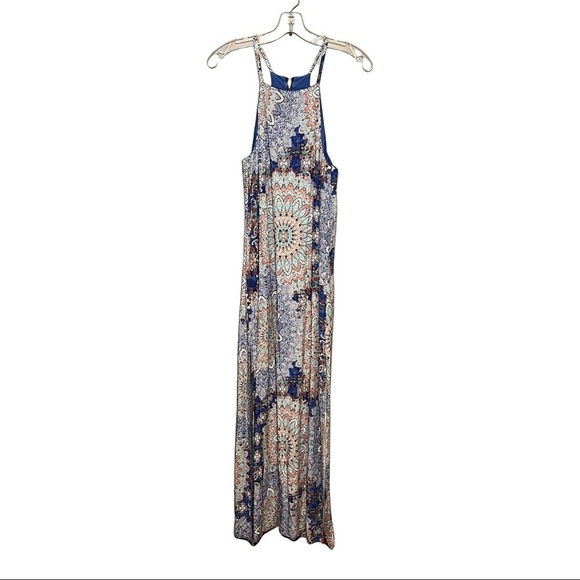 LoveRiche Geometric Paisley Mandala Print Maxi Dress Sleeveless Razorback Halter - Picture 7 of 8